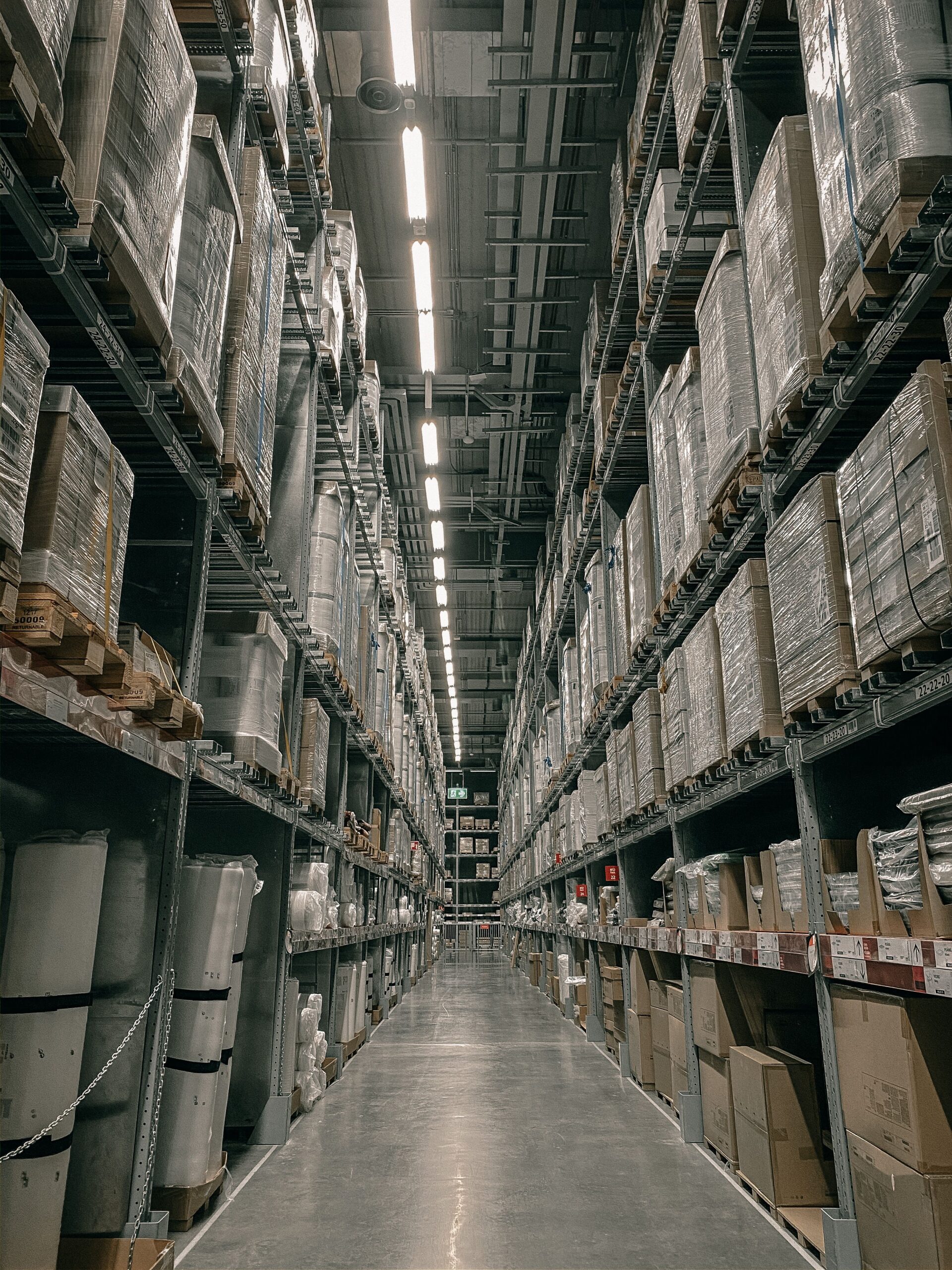 Warehouse aisle showing long-term fulfilment centre storage