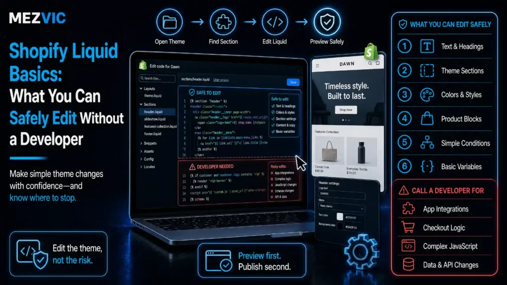 Shopify Liquid Basics: What You Can Safely Edit Without a Developer