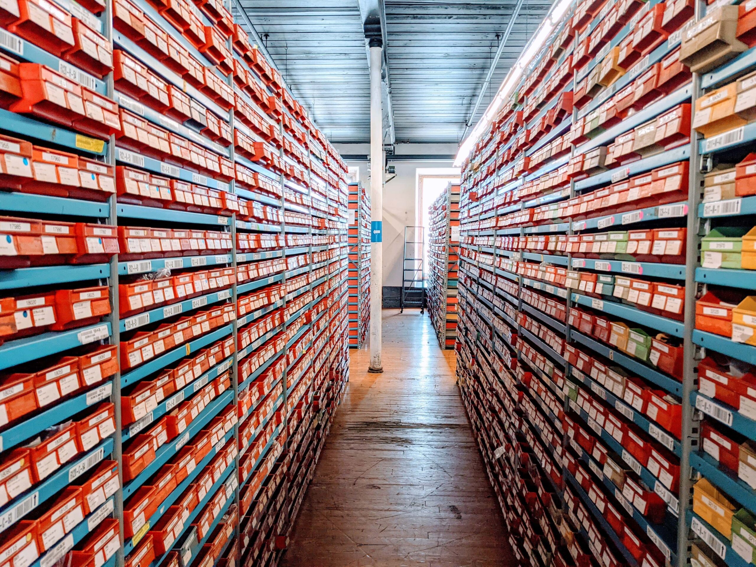 Shelves stacked with slow-moving unsold inventory